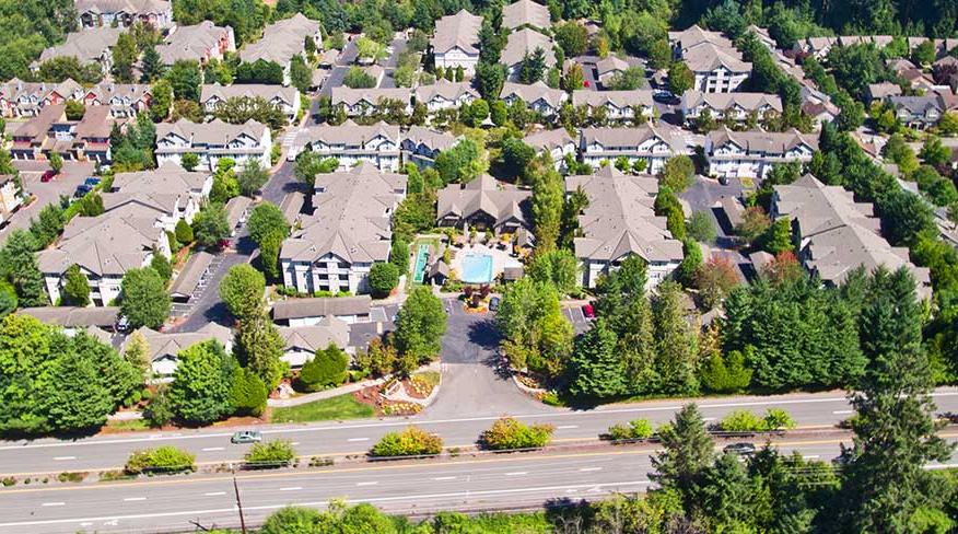 an overhead view of a suburban residential neighborhood in the United States